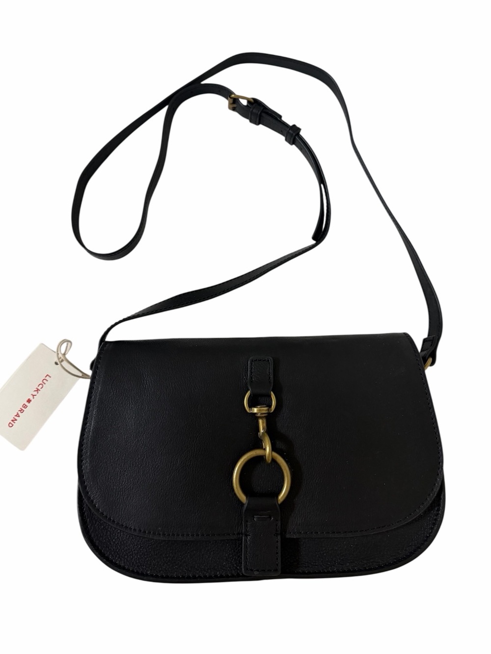 New LUCKY BRAND Black Leather Retro Saddlebag Crossbody